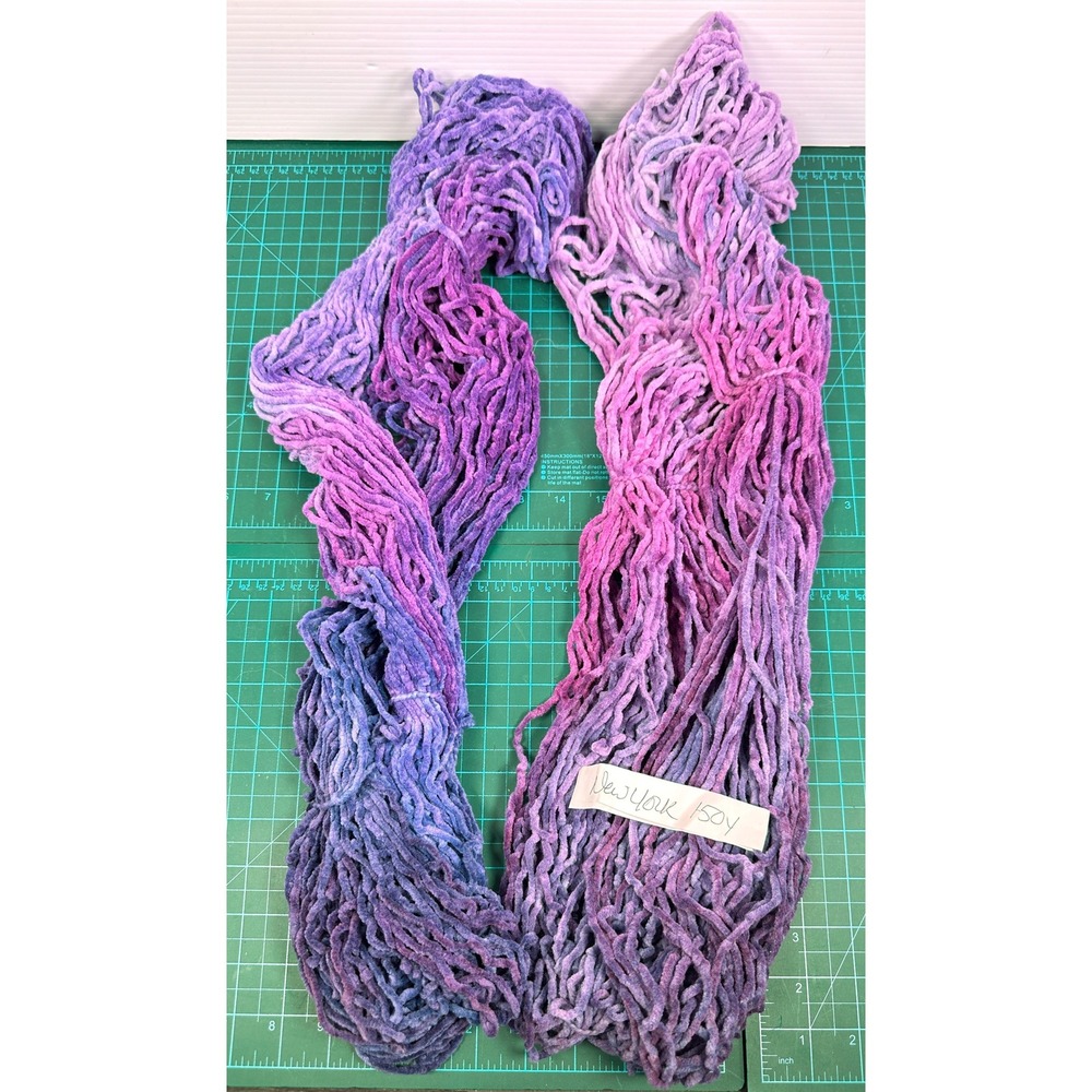 2 Skein Lot Handpainted Bulky Rayon Chenille Yarn Daybreak Purple Pink Hank 300Y